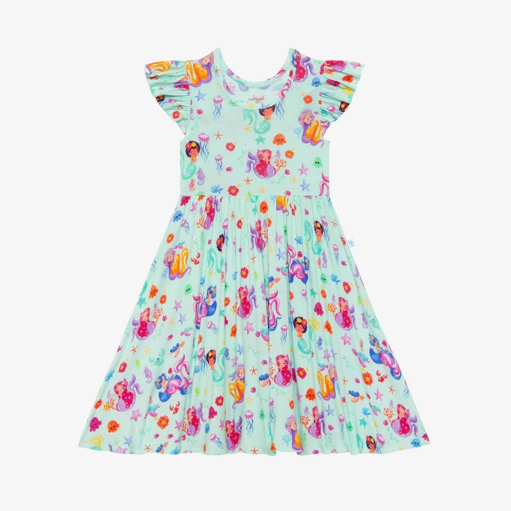 Posh Peanut Kai Ruffled Capsleeve Basic Twirl Dress